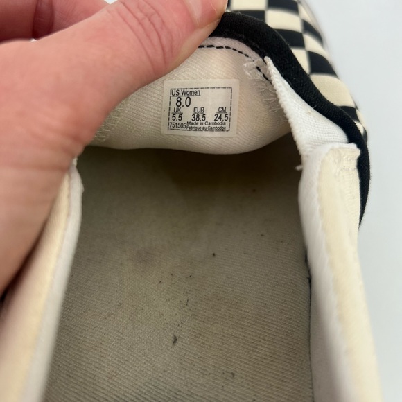 Vans Classic Slip-On Checkerboard Shoe Black and Off White Size 8 Eight - Picture 10 of 11